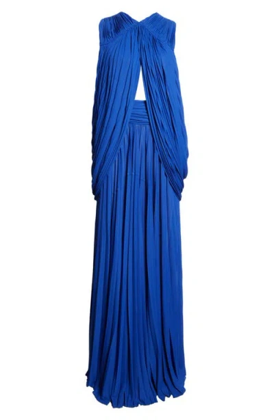 Proenza Schouler Bari Draped Gabardine Sleeveless Gown In Blue