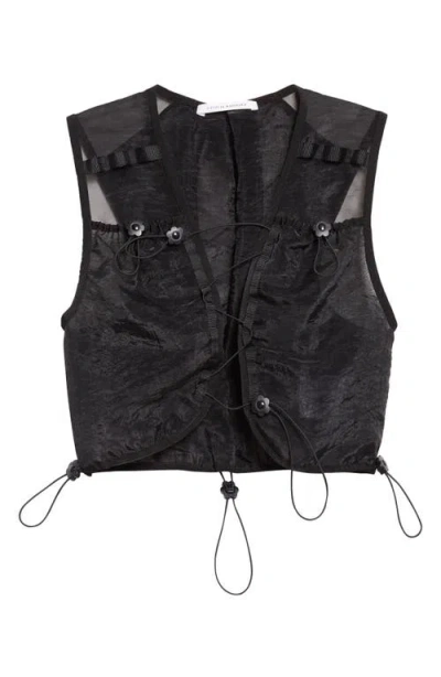 Cecilie Bahnsen Sheer Sleeveless Vest With Drawstring And Buttons In Black
