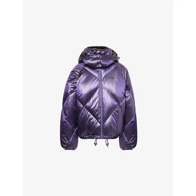 Lacoste Womens Purple Hooded Shell Puffer Jacket