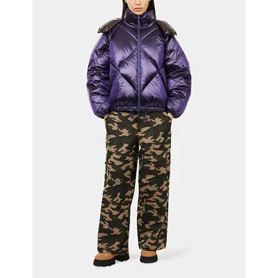 Lacoste Womens Purple Hooded Shell Puffer Jacket