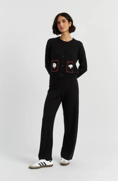 Chinti & Parker X Peanuts Button-up Cardigan In Black