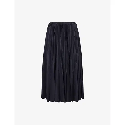Alaïa Womens Marine Pleated Flannel Wool Midi Skirt In Black