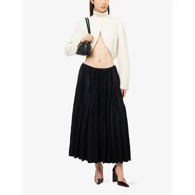 Alaïa Womens Marine Pleated Flannel Wool Midi Skirt In Black