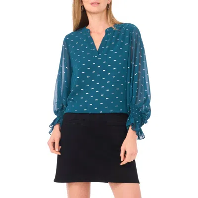 Vince Camuto Metallic Ruffle Cuff Top In Blue