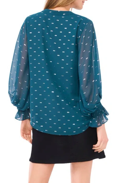 Vince Camuto Metallic Ruffle Cuff Top In Blue