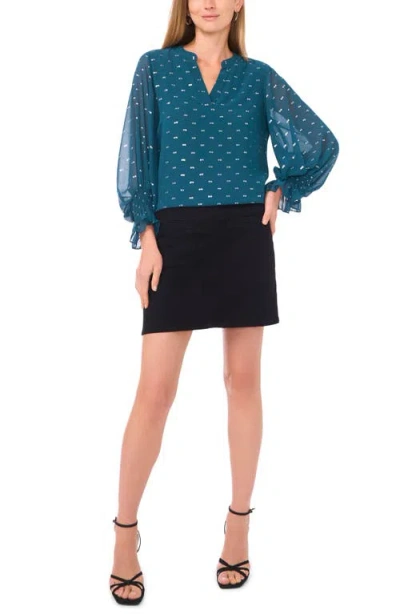 Vince Camuto Metallic Ruffle Cuff Top In Blue