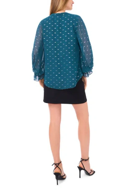 Vince Camuto Metallic Ruffle Cuff Top In Blue