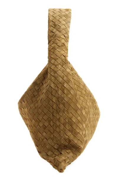 Bottega Veneta Intrecciato Suede Shoulder Bag In Green