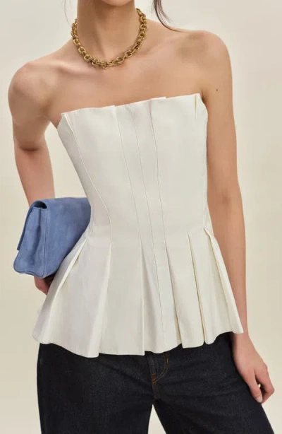 Reformation Ashlyn Pleated Peplum Strapless Top In White