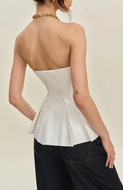 Reformation Ashlyn Pleated Peplum Strapless Top In White