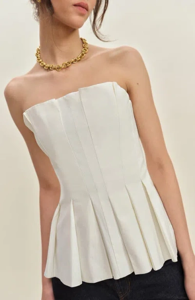 Reformation Ashlyn Pleated Peplum Strapless Top In White
