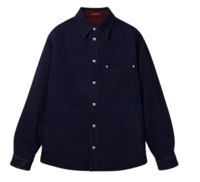 Gucci Blue Jacket With Classic Collar And Reversible Design In Cotton Man In Blue