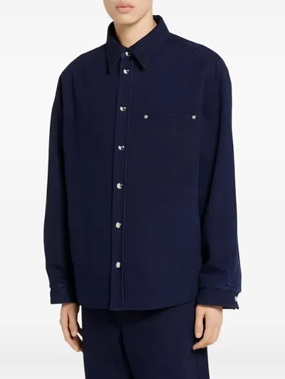 Gucci Blue Jacket With Classic Collar And Reversible Design In Cotton Man In Blue