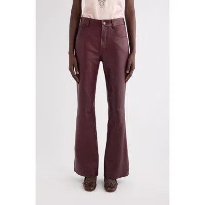 Chloé Flared Textured Lambskin Leather Trousers In Brown