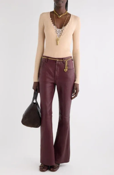 Chloé Flared Textured Lambskin Leather Trousers In Brown