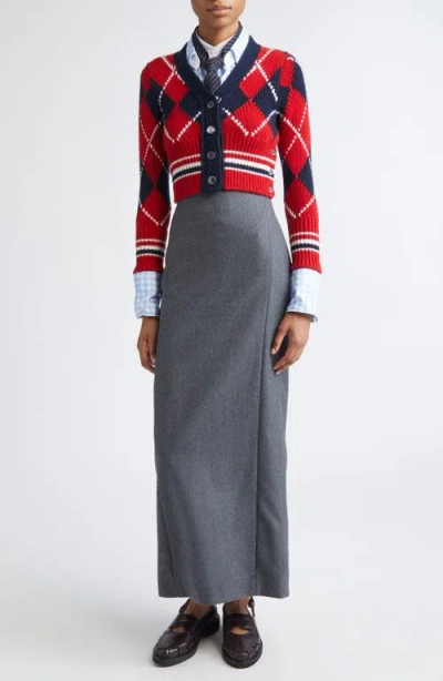 Thom Browne Gray Solid Wool Flannel Pencil Maxi Skirt In Red
