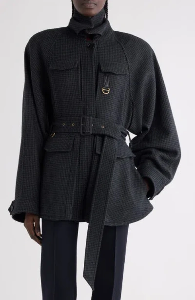 Chloé Wool Belted Jacket With Leather Collar Clothing In Black
