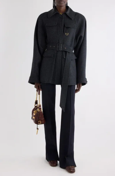 Chloé Wool Belted Jacket With Leather Collar Clothing In Black
