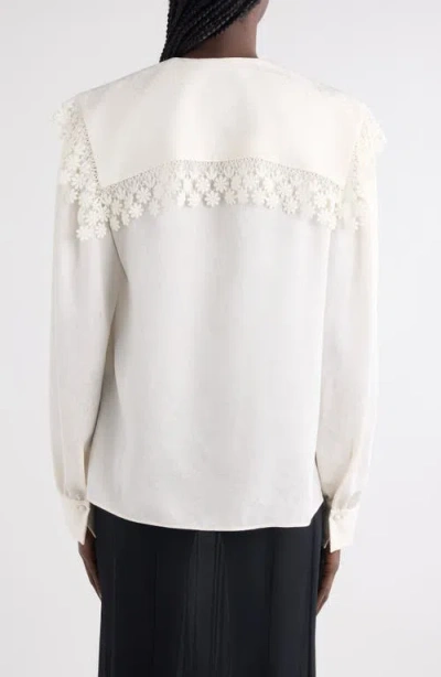 Chloé Blouse With A Maxi Collar In Silk Jacquard And Lace In White