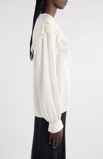 Chloé Blouse With A Maxi Collar In Silk Jacquard And Lace In White