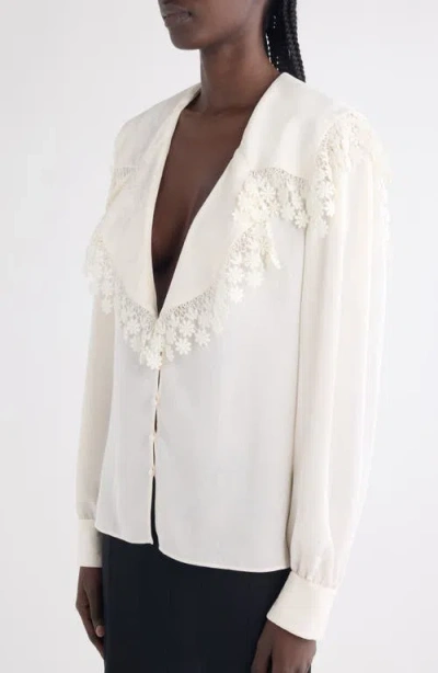 Chloé Blouse With A Maxi Collar In Silk Jacquard And Lace In White