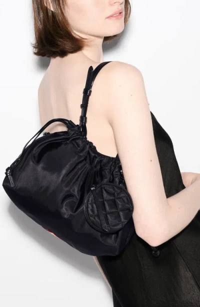 Mz Wallace Waverly Small Drawstring Quilted Shoulder Bag In Black