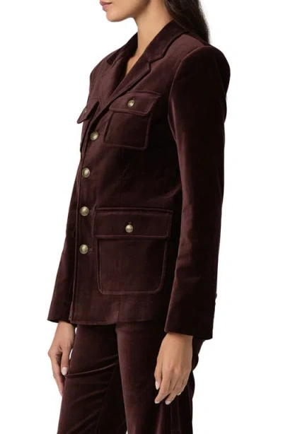 Paige Womens Aubergine Reign Single-breasted Velvet Blazer In Brown