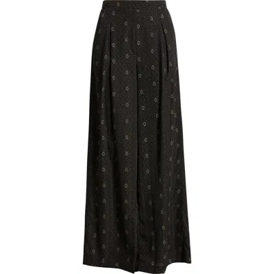 Bobeau Allover Print Wide Leg Pants In Black