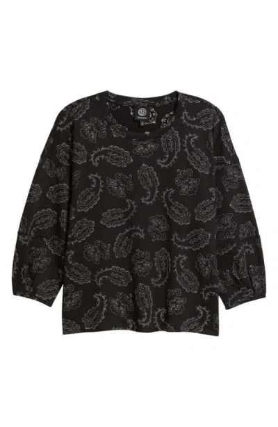 Bobeau Embroidered Puff Sleeve Top In Black