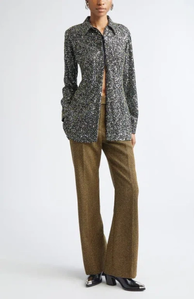 Rabanne Sequin-embellished Long-sleeves Shirt In Gray