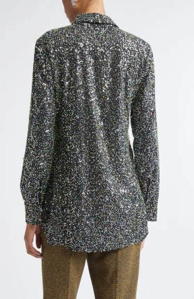 Rabanne Sequin-embellished Long-sleeves Shirt In Gray