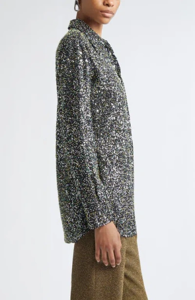 Rabanne Sequin-embellished Long-sleeves Shirt In Gray
