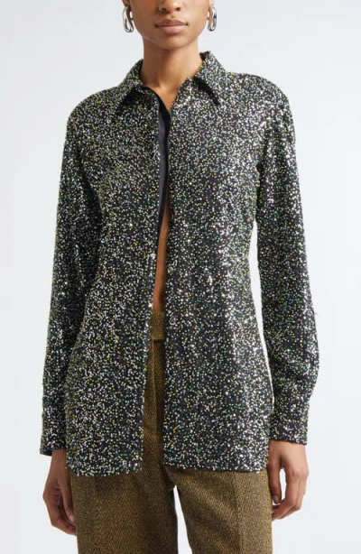 Rabanne Sequin-embellished Long-sleeves Shirt In Gray