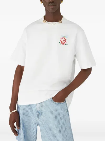 Casablanca Oversized T-shirt With Dragonfly Floral Print In White