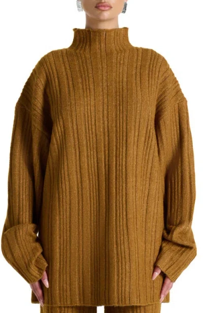 Naked Wardrobe Oversize Funnel Neck Sweater In Brown