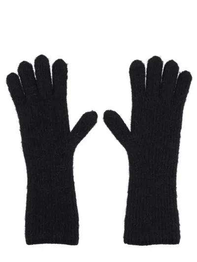 Jacquemus Les Gants Gros Grain Black Gloves With Logo Patch On The Front In Wool Blend Woman In Black
