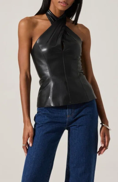Astr The Label Yaritza Faux Leather Halter Top In Black