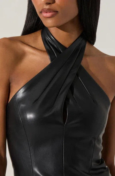 Astr The Label Yaritza Faux Leather Halter Top In Black