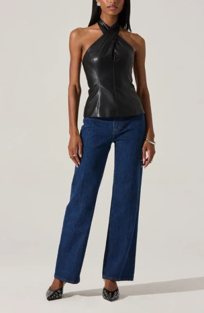 Astr The Label Yaritza Faux Leather Halter Top In Black