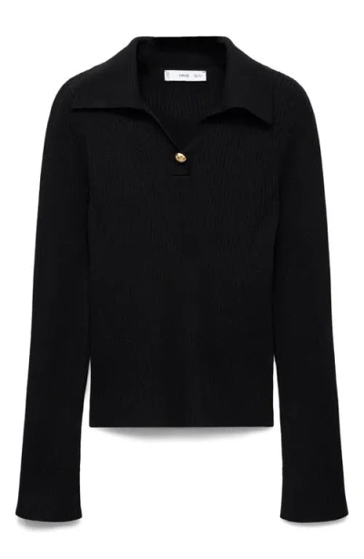 Mango Rib Polo Sweater In Black