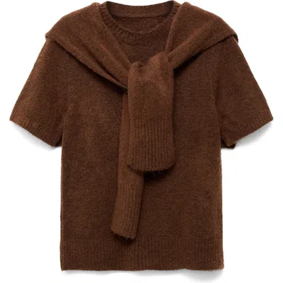 Mango Leire Tie Neck Sweater In Brown