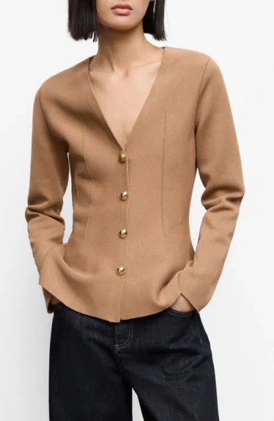 Mango Women's Fitted Knitted Buttons Jacket In Brown