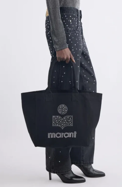 Isabel Marant Small Yenky Festive Studded Logo Canvas Tote In Black