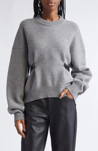 Alexander Wang Relaxed Wool Blend Sweater With Detachable Leather Tabs In Gray