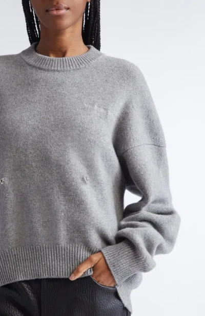 Alexander Wang Relaxed Wool Blend Sweater With Detachable Leather Tabs In Gray