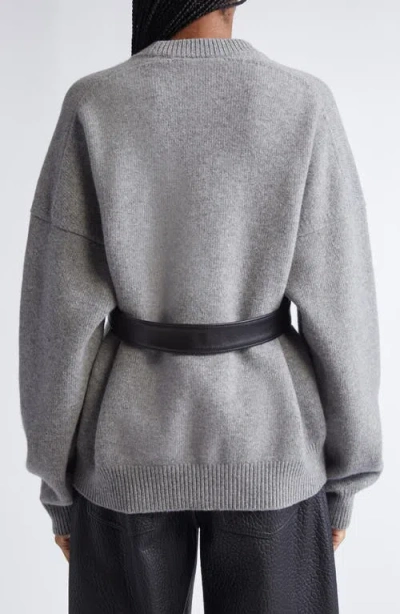 Alexander Wang Relaxed Wool Blend Sweater With Detachable Leather Tabs In Gray