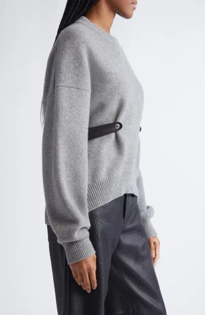 Alexander Wang Relaxed Wool Blend Sweater With Detachable Leather Tabs In Gray