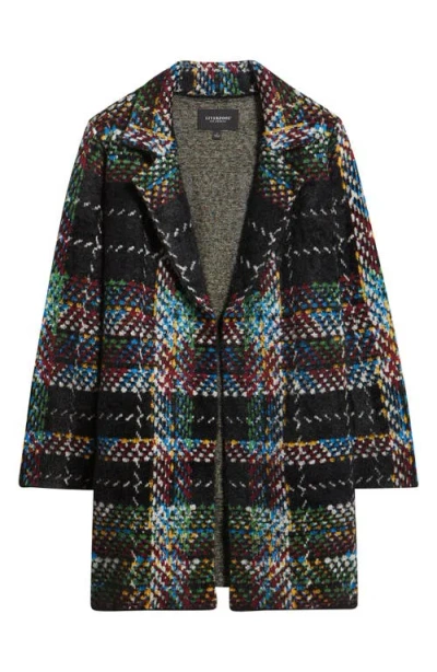 Liverpool Los Angeles Plaid Open Front Sweater Coat In Black
