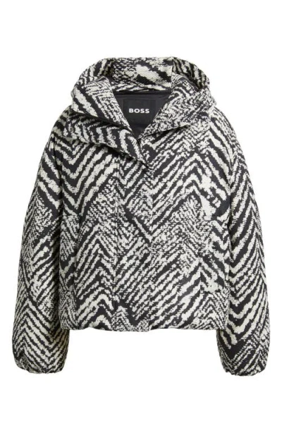 Hugo Boss Womens Open Miscellaneous Herringbone-print Padded Shell-down Jacket In Black