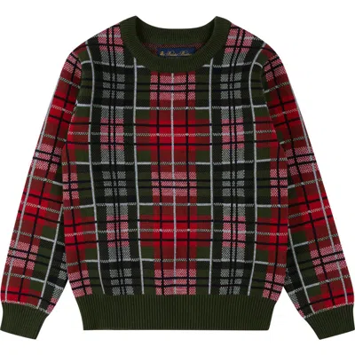 Brooks Brothers Kids' Plaid Cotton Crewneck Sweater In Red
